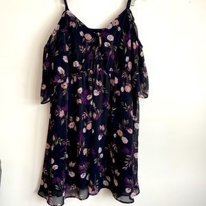 Torrid black with purple floral cold-shoulder chiffon dress